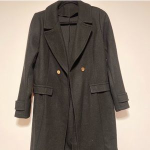 Black Double Breasted Coat - Looks and feels like wool - Size: Small